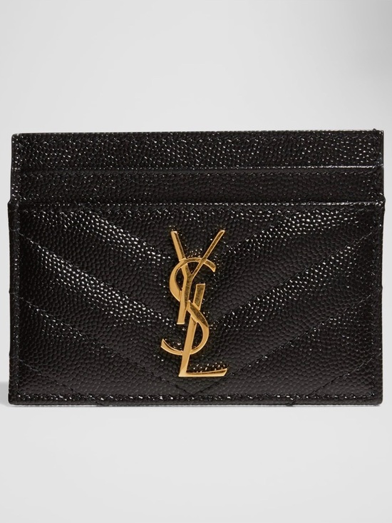 Yves Saint Laurent Handbags - YSL Cassandre Monogram Card Case in Grained Leather (Gold)